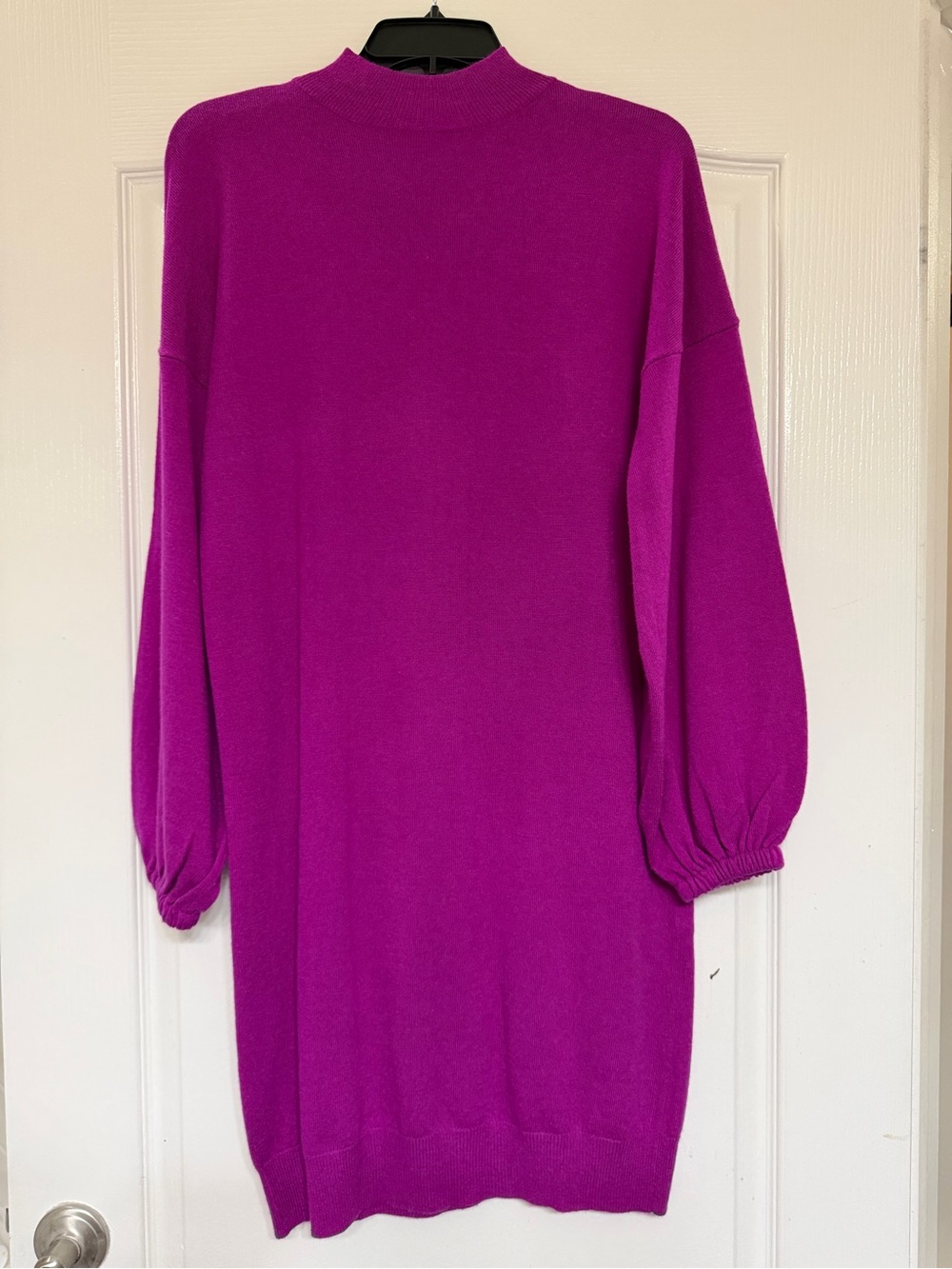 Universal Standard for J.Crew Magenta Sweater Dress XS Mock Neck Balloon Sleeve